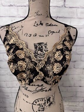 Victoria’s Secret Vintage Bra 34DD Black Gold Unlined Underwire Scalloped Lace